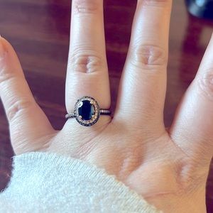 Effy Oval London Blue Topaz and 1/2ctw Diamond Double Halo Rose Gold Ring